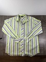 Ted Baker Shirt Mens 16 34/35 Green Long Sleeve Button Up Striped Dress - £9.65 GBP