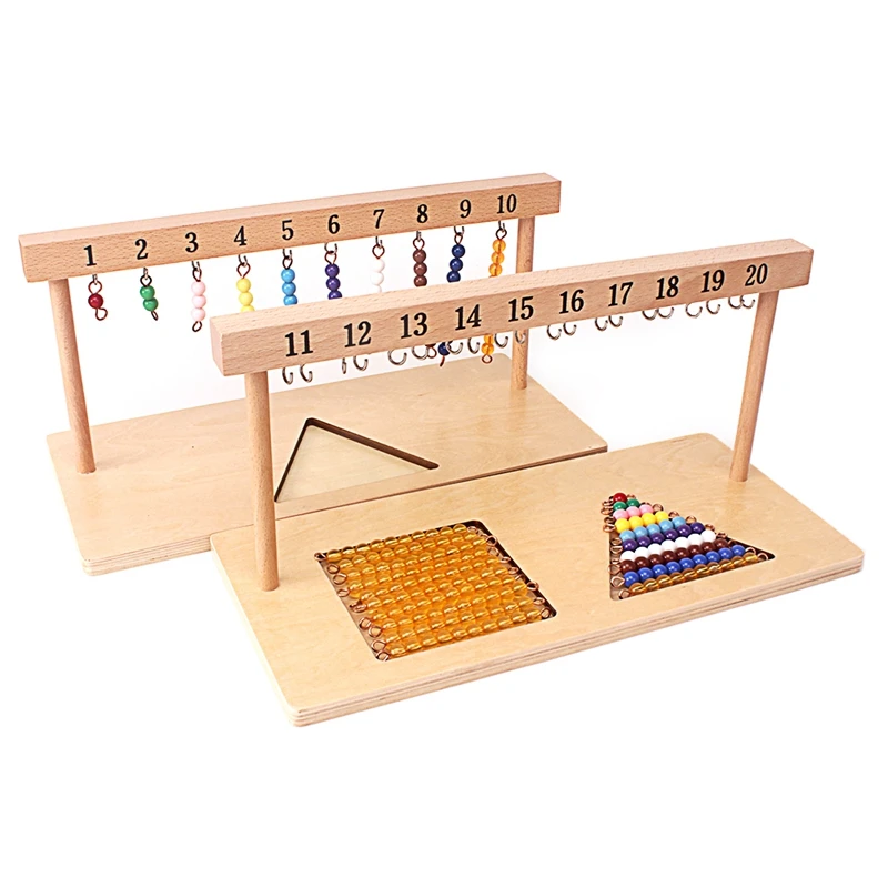 Montessori Teaching Math Toys Digitals Numbers 1-20 Hanger And Color Beads - £20.05 GBP+