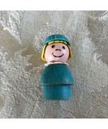 Vintage Fisher-Price ORIGINAL LITTLE PEOPLE Wooden Girl With hat Turquoise - $18.51