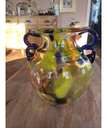 Gipar Italian Mouth Blown Studio Glass Vase Double Handle 8.5” Tall 7.5”... - $37.72 CAD