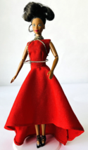 Altered Black Barbie Doll in Red Dress Pretty Elegant Jointed with Long Necklace - £15.55 GBP