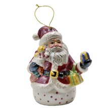 Vtg Iridescent Glazed Ceramic Santa with Presents Christmas Ornament - $244.36 MXN