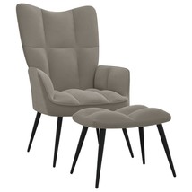  Relaxing Chair With Stool Light Grey Velvet Medium Footrest - $3,489.88 MXN