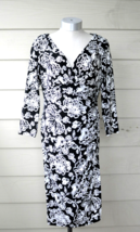 Lauren Ralph Lauren Dress Floral V Neck 3/4 Sleeve Faux Wrap Black White... - $56.33 CAD