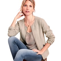 Garnet Hill Full Zip Quilted 100% Linen Bomber Jacket Beige Size 8 - $44.54