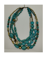 SAQ Multi-Layered Stone Beads Statement Necklace - Faux Turquoise - Gold... - $13.86