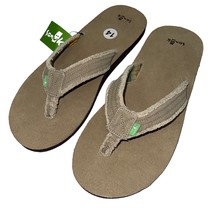 Sanuk Flip Flops Mens 14 Tan Suede Leather Hemp Canvas Comfort Sandals F... - £55.25 GBP