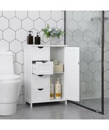 White Bathroom Storage Cabinet, Floor Cabinet with Adjustable Shelf and ... - £92.15 GBP