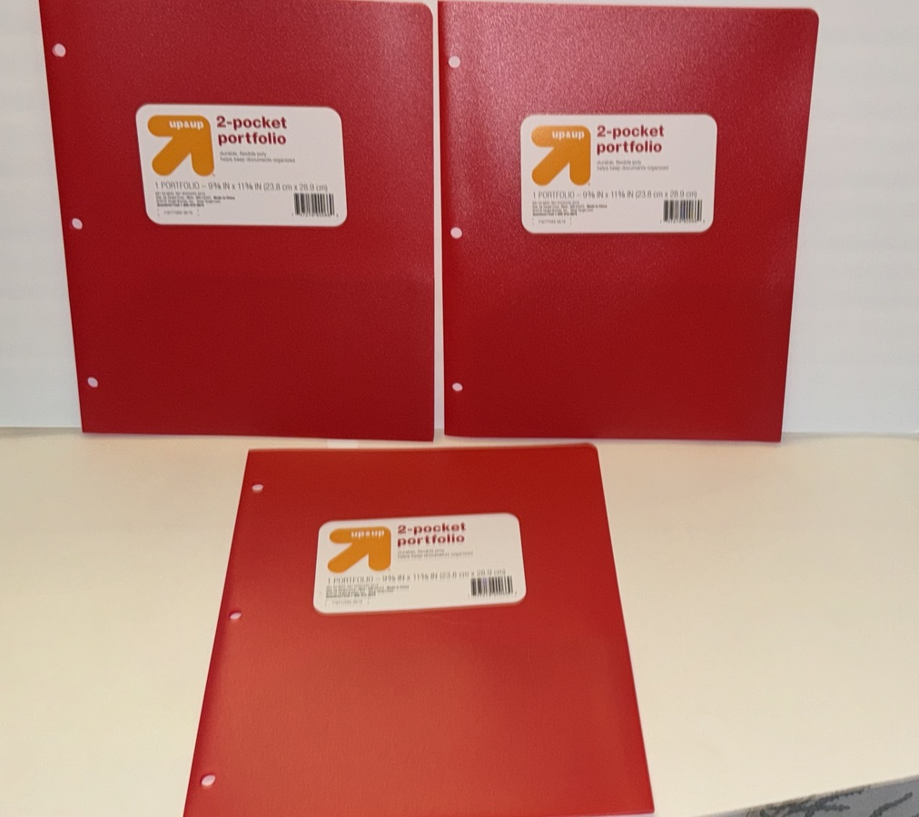 Red Plastic Folders 2 Pocket  Poly Portfolios Lot Of 3 - $7.99
