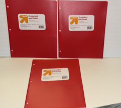 Red Plastic Folders 2 Pocket  Poly Portfolios Lot Of 3 - $7.99