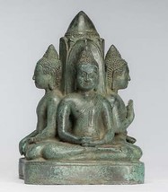 Antigüedad Khmer Estilo Sudeste Asia Bronce Cuatro Vías Buda Estatua - - £825.49 GBP