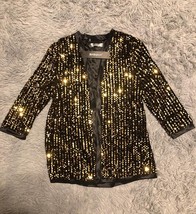 ALLEGRA K Women&#39;s Sequin 3/4 Sleeve Velvet Jacket Open Front Size Medium Gold - £45.33 GBP