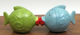 Ceramic Kissing Fish Salt and Pepper Set 3.25inx2.5inx2in pair, tropical, beachy - £16.85 GBP