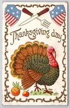 Thanksgiving Day Turkey Patriotic Gold Gilt Emb Postcard V22 - £7.09 GBP