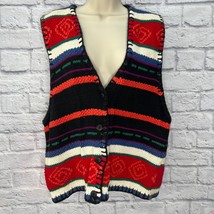 Vintage 90s 62 East Striped Knit Sweater Vest Size L Southwest Grandma Chic - £23.64 GBP