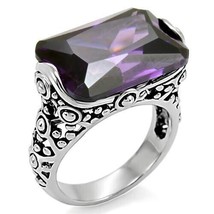 Emerald Cut Amethyst Simulated Diamond Antique Celtic Style Stainless Steel Ring - £54.76 GBP