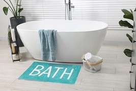 Turquoise Tufted Bath Mat 20" x 32" Sentiment Cotton Plush Ultra Absorbent image 2