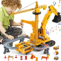 Engineering Car Truck Crane Excavator Toys Vehicles Construction Set with Towers - £37.65 GBP
