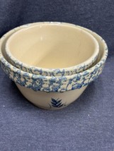 R. R. P. Co Roseville Ohio Spongeware Mixing Bowl Set Vintage Wheat set 6” &amp; 7” - £27.69 GBP