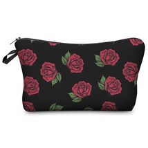 cosmetic organizer bag Red Roses Black 3D printing Cosmetic Bag Fashion Women  m - £9.57 GBP