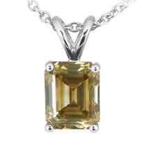 Diamond Solitaire Pendant Natural Brown Emerald Shape 14K White Gold VS1 1 Carat - £1,473.93 GBP