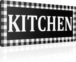 Kitchen Sign Buffalo Plaid Wooden Black and White Wall Decor 13.8 X 5.1 ... - $9.91