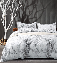 Queen Bedding Duvet Cover Set White and Black Marble Printed 3 Piece - 1000 - TC - £32.01 GBP
