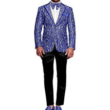 Men Insomnia Manzini Blazer Stage Performer Singer Prom MZN137 Royal Blue Lace - $74.99