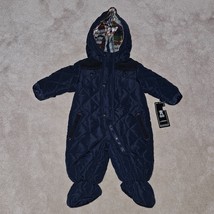 NWT Rothschild Quilted Pram Navy Blue Snowsuit Hooded Lined Baby 3-6 Months - £22.16 GBP