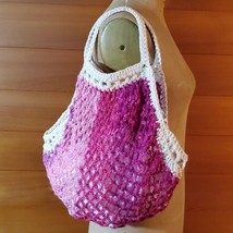 Handmade Market Bag Pink Crochet Fuchsia Shopping Beach Tote Sack Net Cotton - $39.20