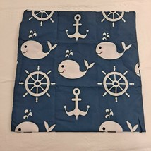 Whale Anchor Nautical Blue White Pillow Cover Square - £11.01 GBP