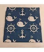 Whale Anchor Nautical Blue White Pillow Cover Square - £10.89 GBP