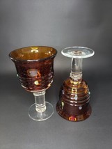 Mexican Millefiori Amber Hand-Blown Art Glass Wine Water Goblets Heavy SET OF 2 - $40.53