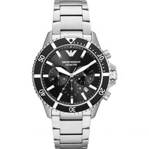 Emporio Armani AR11360 Diver Mens’ Black Dial Stainless Chrono Watch + Gift Bag - £86.90 GBP