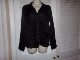 Ellen Tracy black ruched front button up blouse size M NWT $89 Long sleeve v nec - $18.56