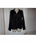 Ellen Tracy black ruched front button up blouse size M NWT $89 Long slee... - $25.46 CAD