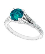 14 K white gold engagement ring green Moissanite &amp; diamond set with prong - €998,69 EUR