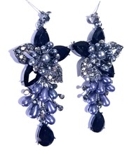 Chandelier Earrings Rhinestone Bridal Prom Pageant Beaded Star Flower 3.2 Inch - £30.19 GBP