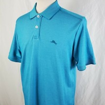 Tommy Bahama Polo Shirt Medium Two Button Teal Blue Cotton Blend, Golf C... - $18.99