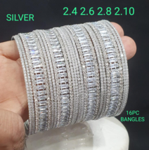 Bollywood Style Indian Silver Plated Bracelet 16 PCS Bangles CZ AD Jewelry Set - $142.49