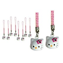 10 HELLO KITTY BRASS BELL CHARMS Pink White Craft Mobile Cell Phone Stra... - $18.95
