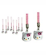 10 HELLO KITTY BRASS BELL CHARMS Pink White Craft Mobile Cell Phone Stra... - $360.79 MXN