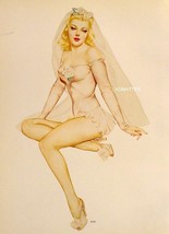 2 Vargas 1944 Girls Wedding Bride With Veil + Hawaiian 9X12 Varga Pinuo Art - $14.49