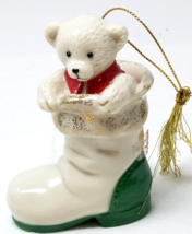 Teddy Bear in Stocking Christmas Ornament Mikasa Holiday Magic Ceramic 2006 - £12.07 GBP