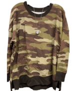 NWT LuLaRoe Large Brown Green Black Camouflage Hannah SWEATSHIRT - $44.54