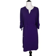 Liz Claiborne Purple Tunic Dress Womens Size 6 Roll-Tab Sleeves Belted P... - $246.71 MXN