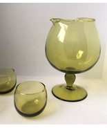 Mid Century Modern Green Glass Cocktail Pitcher With 3 Roly Poly Glasses - £47.64 GBP