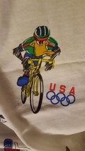 1995 Looney Tunes Warner Brothers Twin Flat Sheet  Olympic Sports USA WB... - $14.99