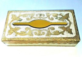 Florentia Tissue Box Hand Made in Italy Hinged Wooden Patina Ivory Gold Vintage - £20.90 GBP