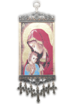 9 3/4&quot; Our Lady the Kissing Baby Jesus Tapestry Wall Mounted Icon 25cm - $9.40